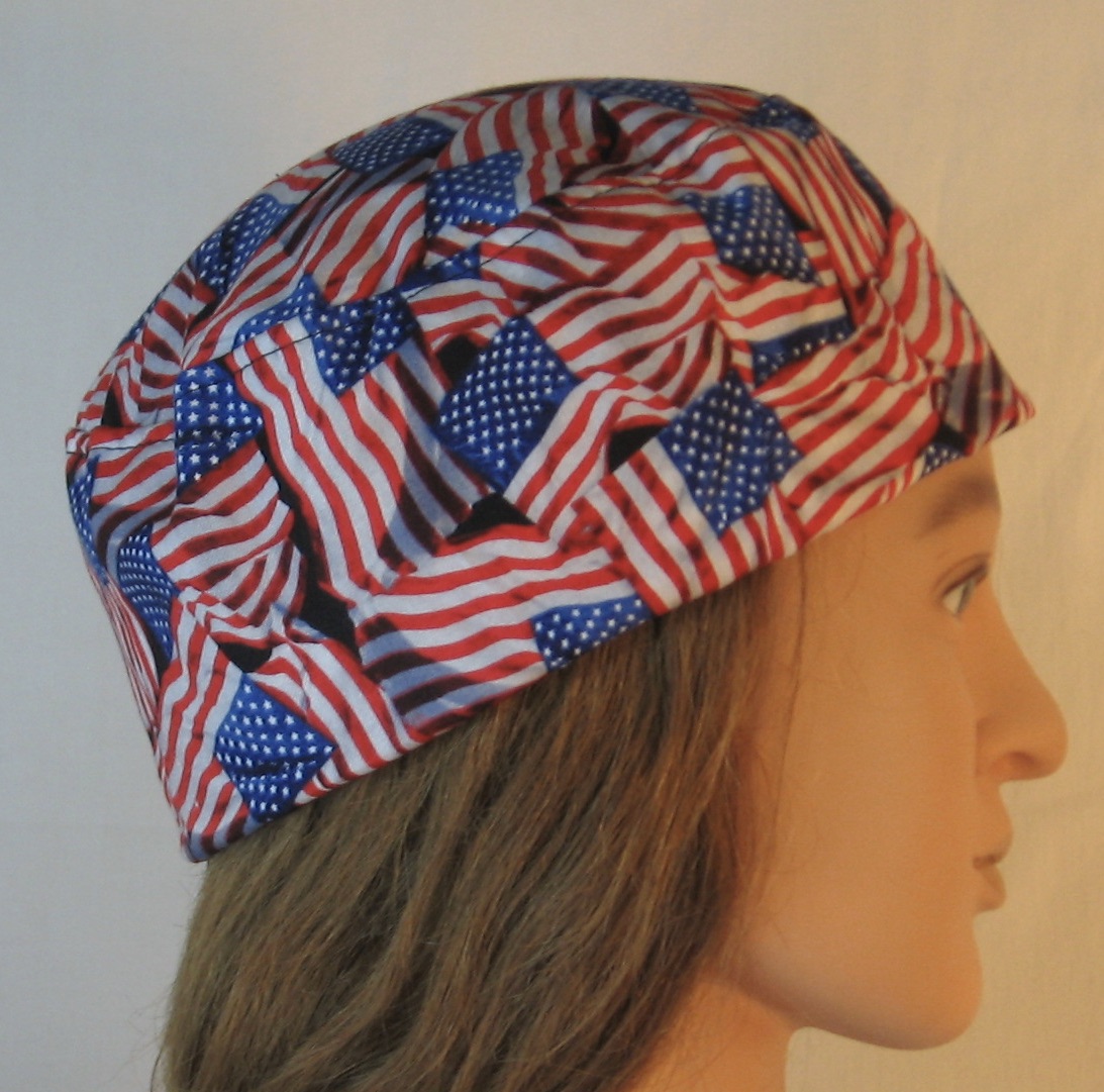 Skull Cap in Red White Blue Wavy Flag 