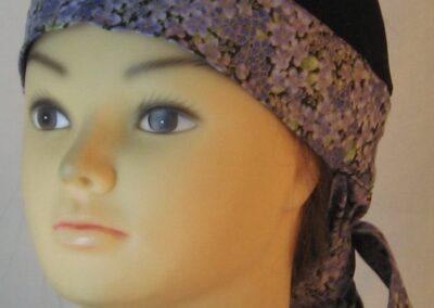 Hair Bag in Purple Violets with Gold Black Mesh Crown - front left