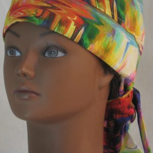 Hair Bag Do Rag in Rainbow White Swirled Streaks - front left