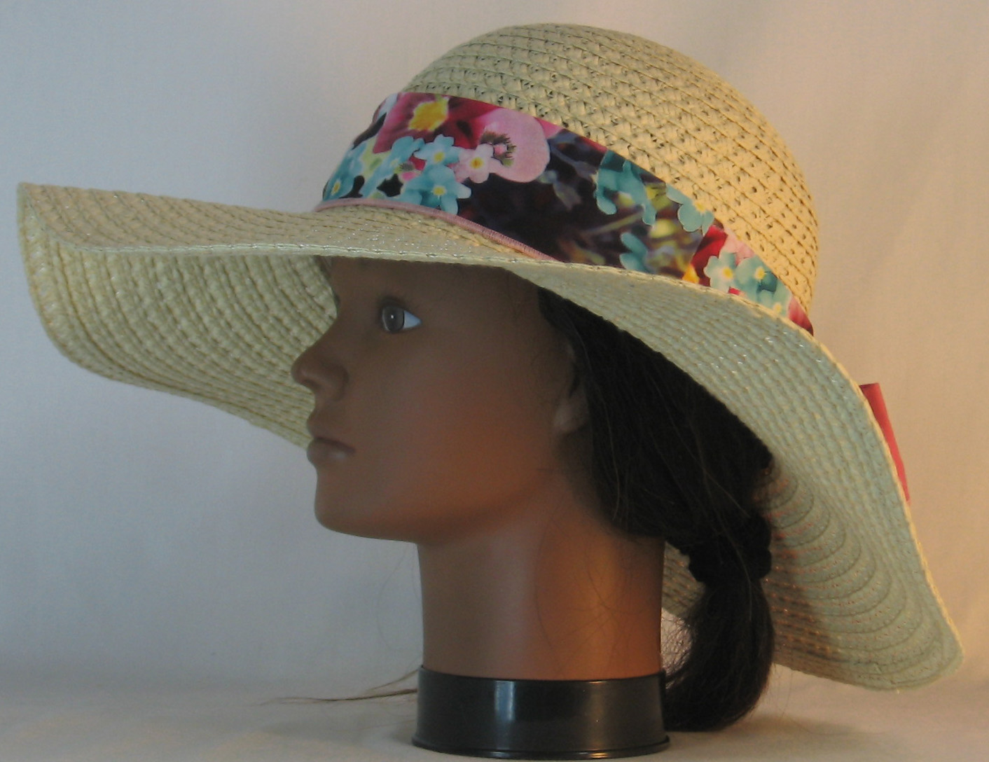 Floppy Hat in Natural Full Patterned Braid with Sizing Drawstring with 4" Brim