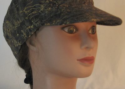 Military Patrol Cap in Orange Bursts Branches on Brown Batik-right