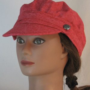 Fisherman Cap in White Scroll Flower Leaves on Rose Pink-front left