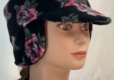 Military Patrol in Pink Roses Gray Leaves on Black Fleece-front right