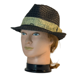 Fedora Band in Green Circles on Green Streaks Light Yellow - front left