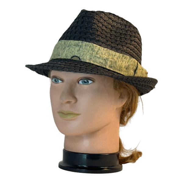 Fedora Band in Green Circles on Green Streaks Light Yellow - front left