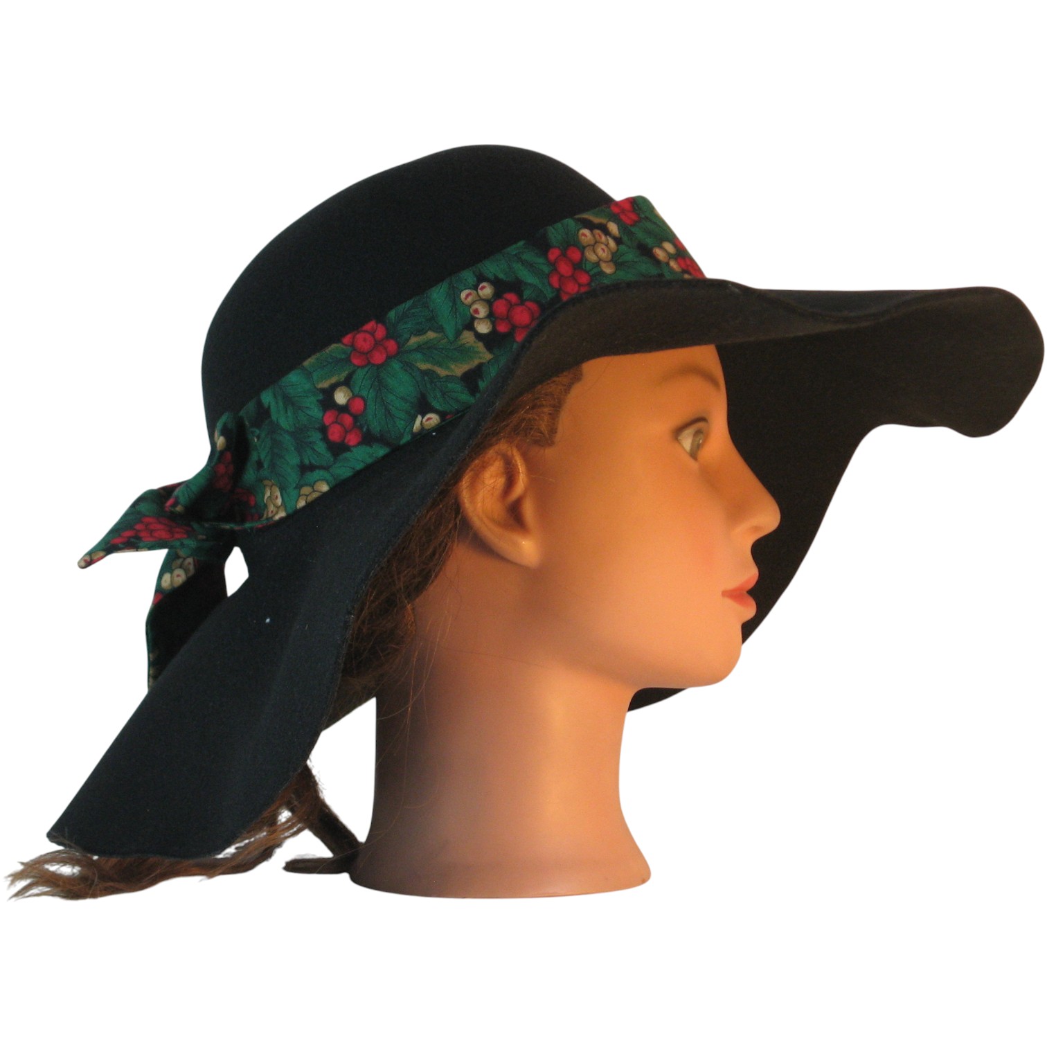 Floppy Hat Band in Rose Tan Berry Holly on Black - right