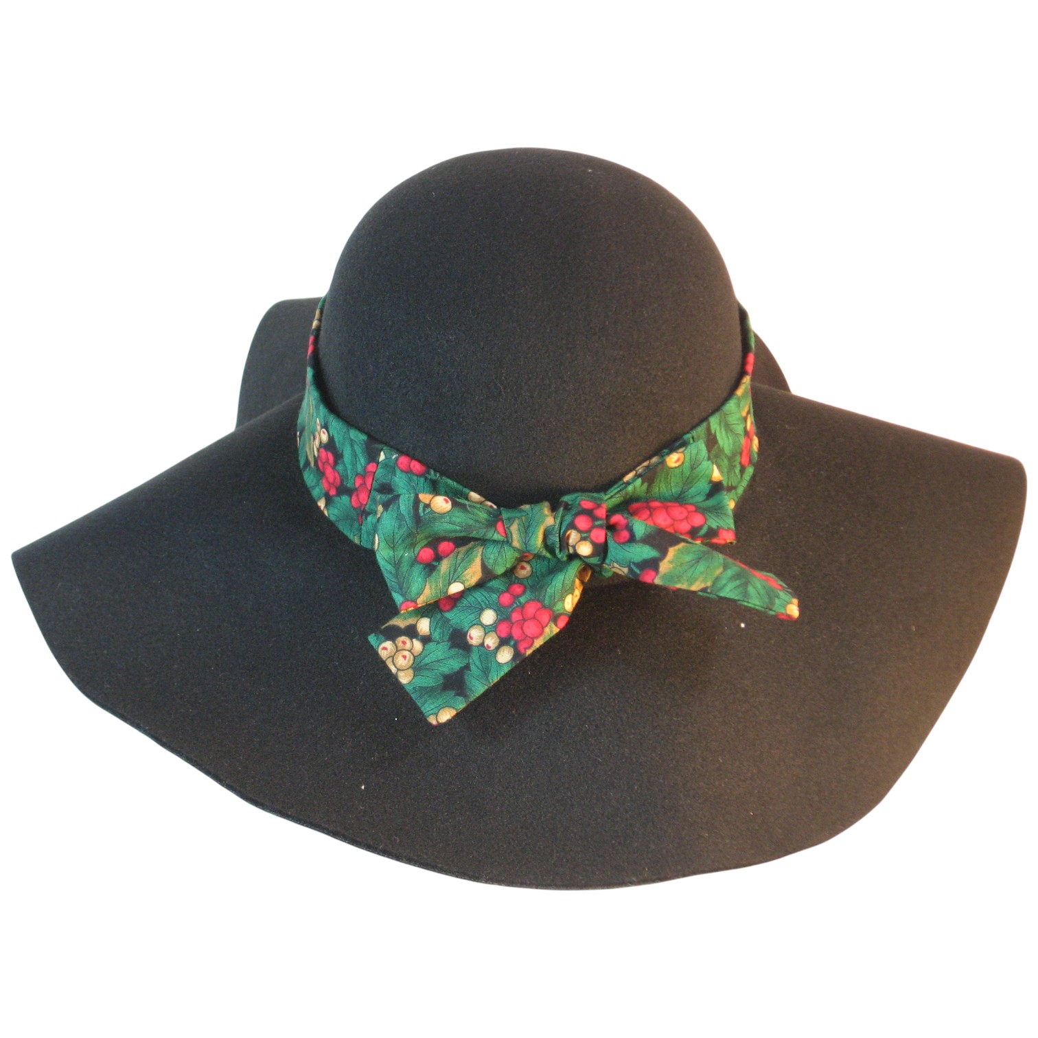Floppy Hat Band in Rose Tan Berry Holly on Black - back