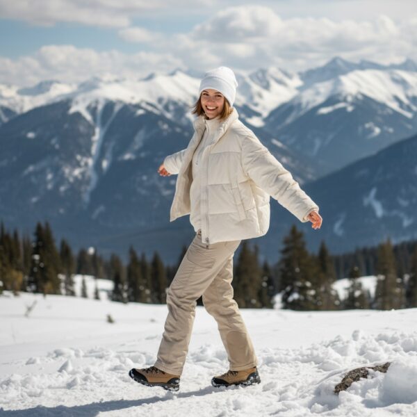Beanie in White Lightweight Fuzzy Sweater Knit-model