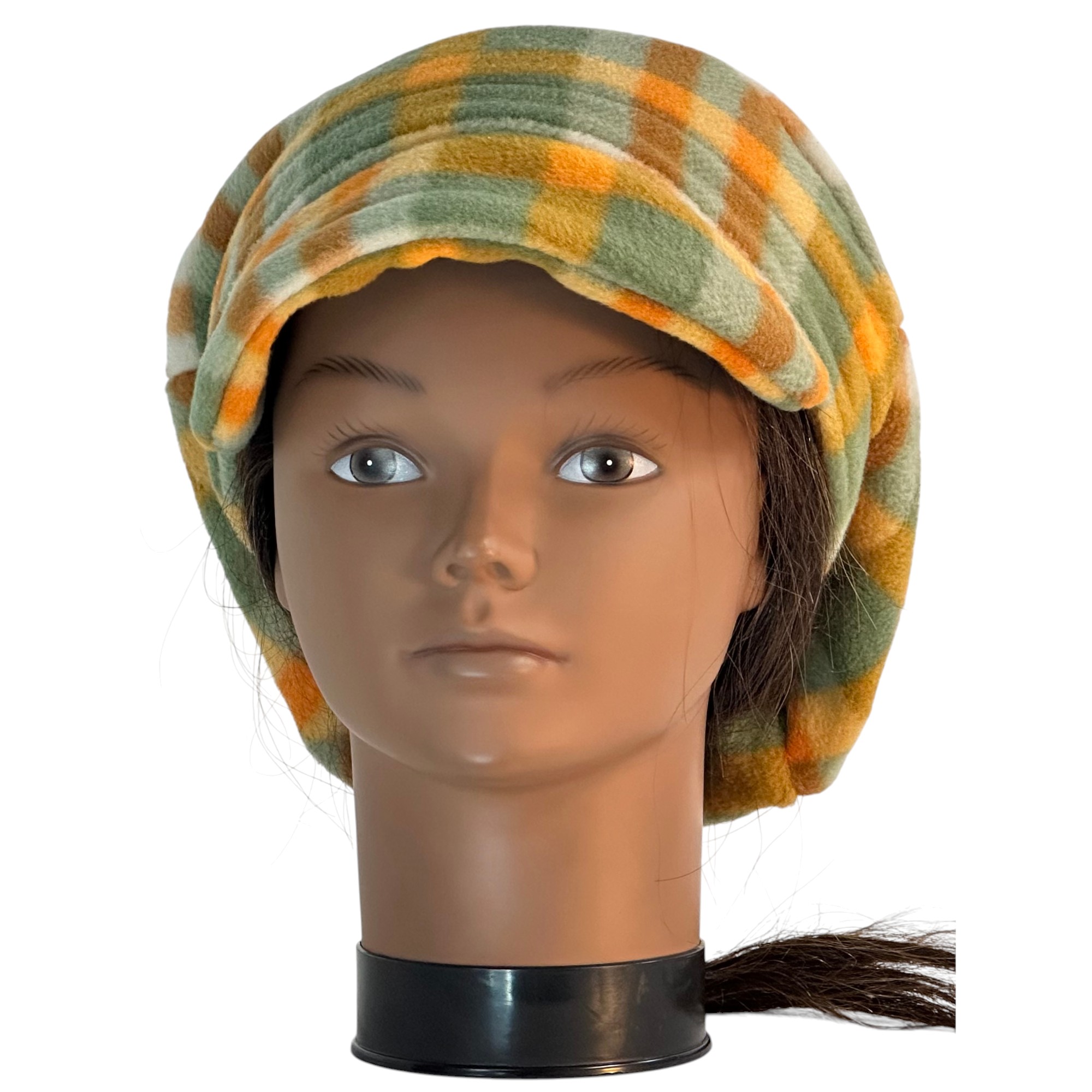 Newsboy in Orange Olive Tan Cream Plaid - front