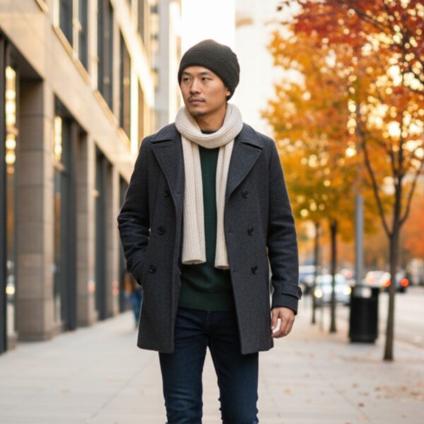 Beanie in Black Sweater Knit-Model