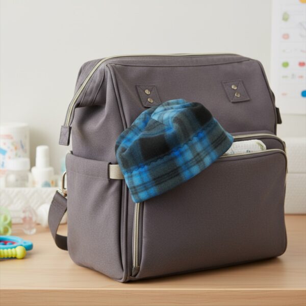 Beanie in Blue Black Plaid - Photo Room