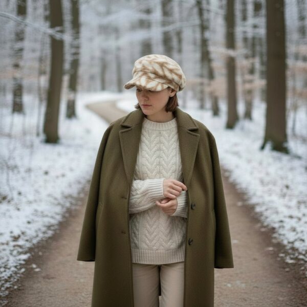 Newsboy in Tan Cream Rope Rows - model