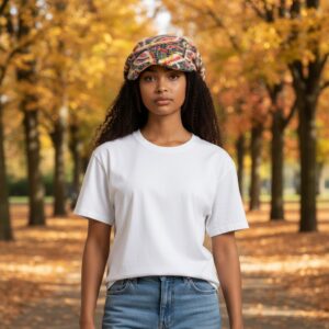 Newsboy in Mosaic Diamonds Fans in Navy Red White Yellow - model