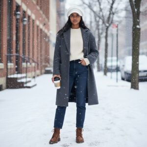 Newsboy in Ivory Shiny Progressive Sweater Knit - Model