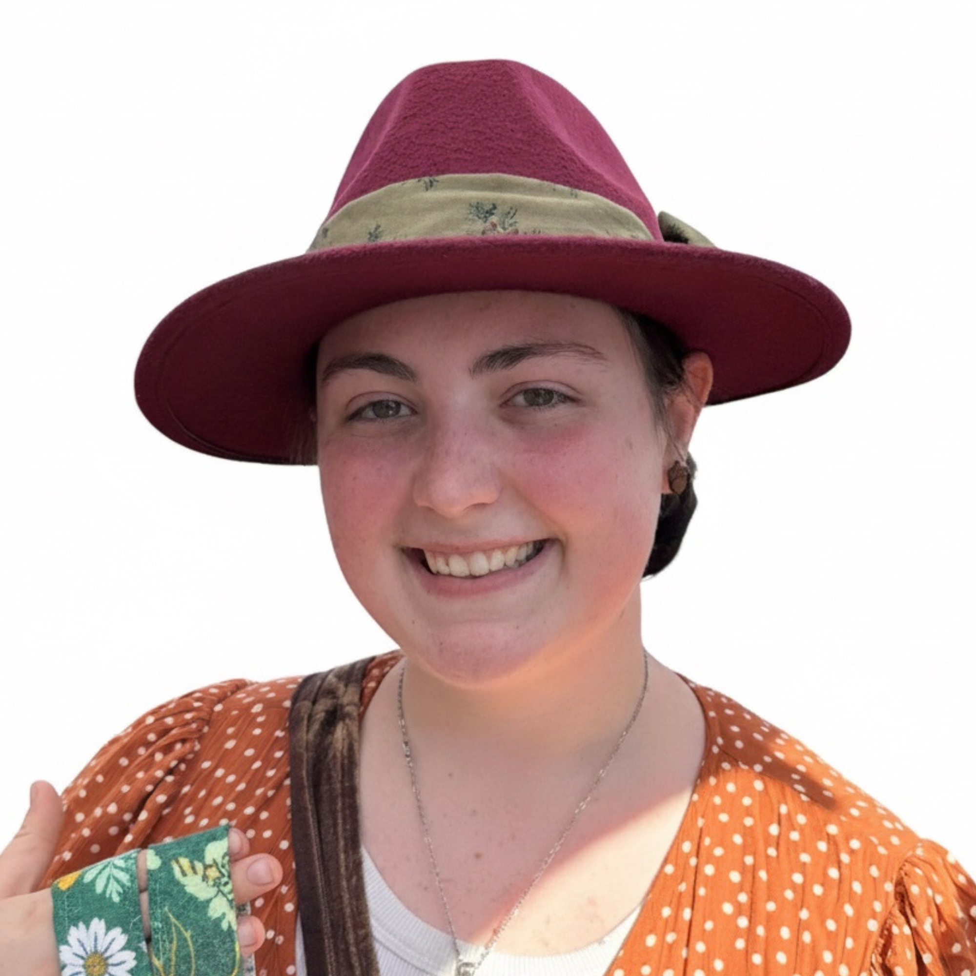 Cowboy Hat with Interchangeable Hat Bands Customer wearing a burgundy cowboy hat with spare hat bands