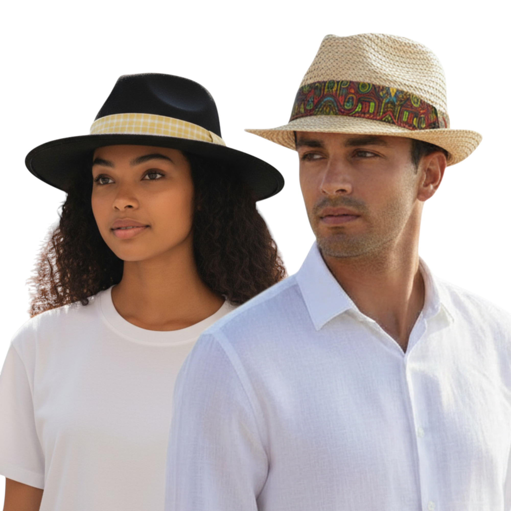 Fedora hat bands styled on a fedora and a cowboy hat