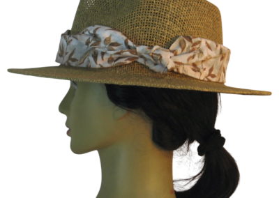 Floppy hat band styled with ties wrapped around the crown and tucked in for a clean look.