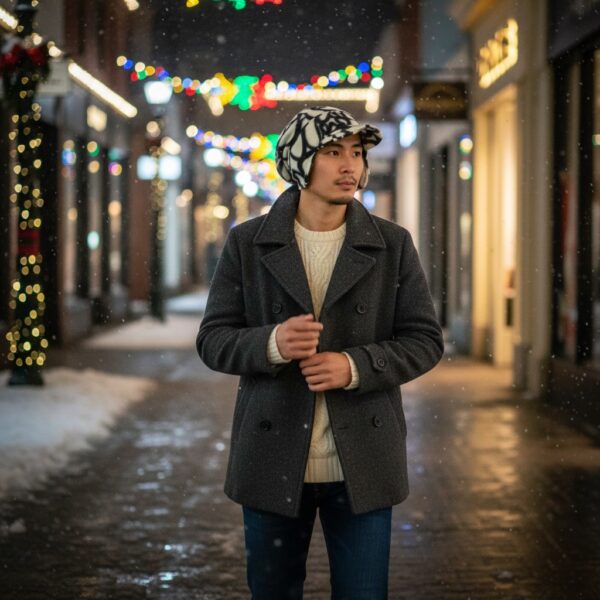 Slouchy Beanie in White Teardrops on Black - model