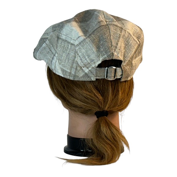 Ivy Flat Cap in Cream Tan Plaid Linen - back