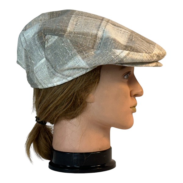 Ivy Flat Cap in Cream Tan Plaid Linen - right