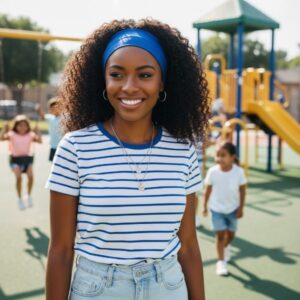 Headband in Blue EcoGreen Wicking in Narrow - model