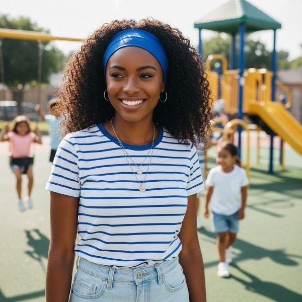 Headband in Blue EcoGreen Wicking in Narrow - model