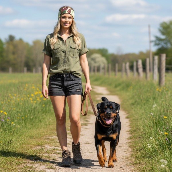 Headband in Green Forest Tan Brown Camo in Narrow - model