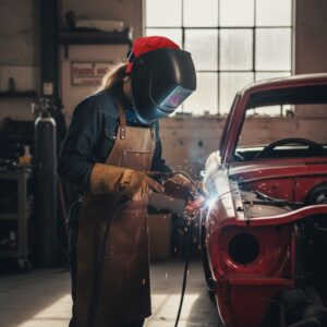 Welding Cap in Burgundy - model