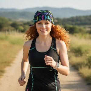 Do Rag in Femmes in Blue Pink Turquoise Green - model