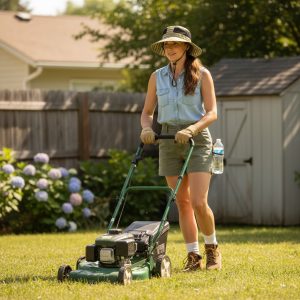 Boonie Hat in Tan with Dotted Waves of Black Dots with Mesh and Traditional Back - Model