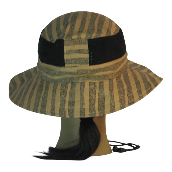 Boonie Hat in Tan with Dotted Waves of Black Dots with Mesh and Traditional Back - back