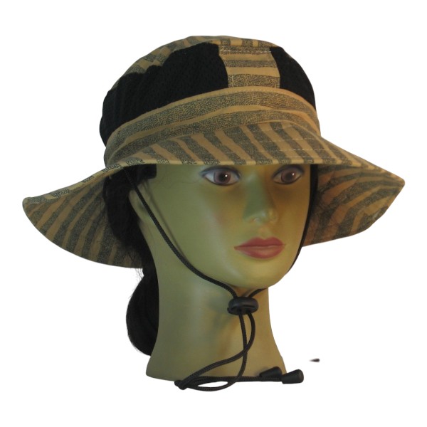 Boonie Hat in Tan with Dotted Waves of Black Dots with Mesh and Traditional Back - front