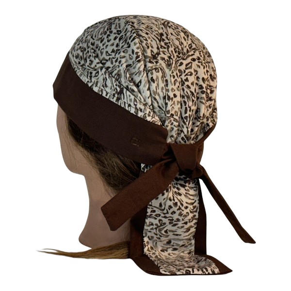 Brown Tan Dotted Flowers on Cream with Gold Viscose Band Brown - back