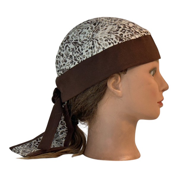 Brown Tan Dotted Flowers on Cream with Gold Viscose Band Brown - right