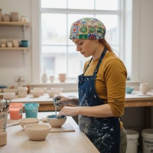 Skull Cap in Wonder Mosaic Yellow Blue Red Green - model