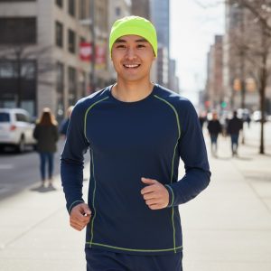 Skull Cap in Yellow Maxdri Wicking - model
