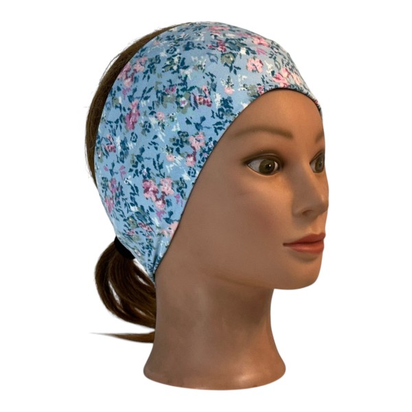 Pink Turquoise Flowers on Light Blue Knit - front right